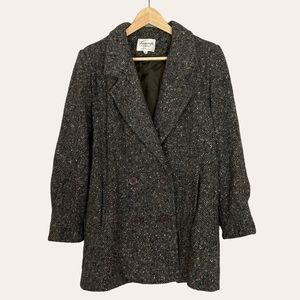 Vintage‎ Tweed Coat Women’s Double Breasted Carcoat Car Coat Blazer Jacket Brown